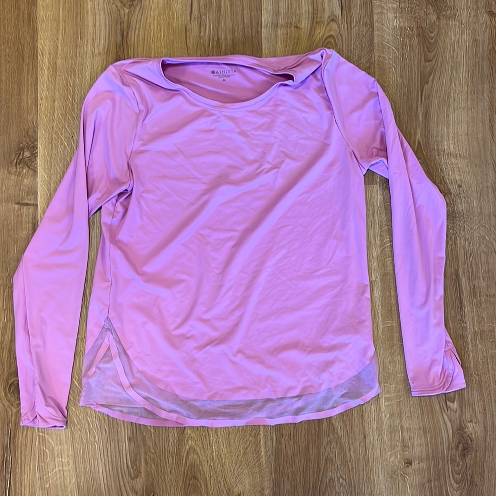 Athleta Long Sleeved Run Train Top with Mesh Detail in Pink Size Medium